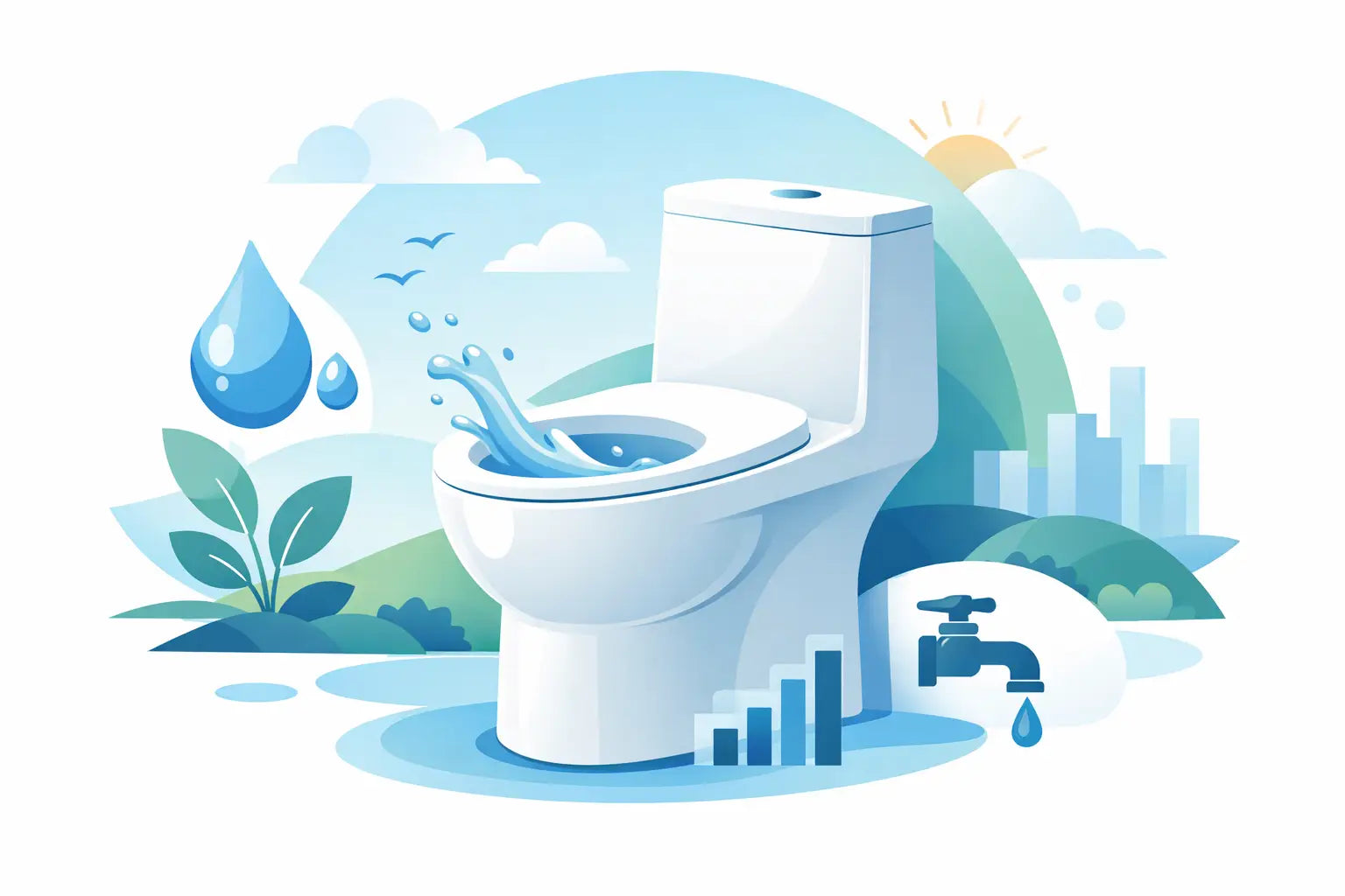 Toilette monobloc économique en eau