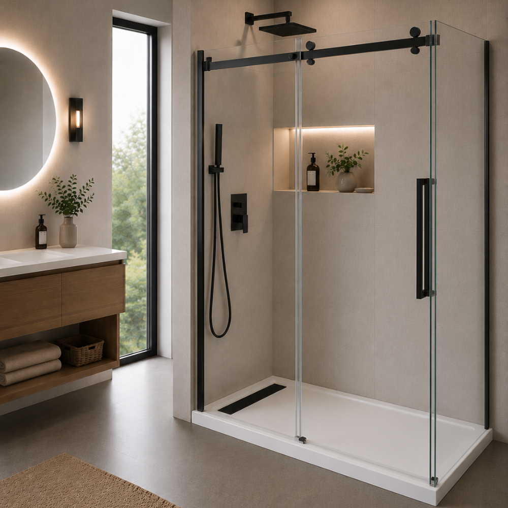 WHITE SHOWER BASE - LUDO LINEAR DRAIN