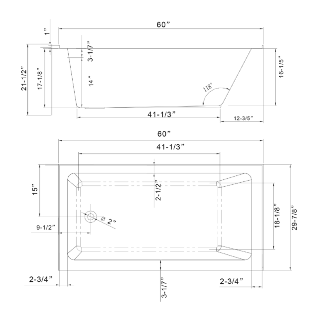 BAIGNOIRE ALCOVE 3022 - 60 X 30"