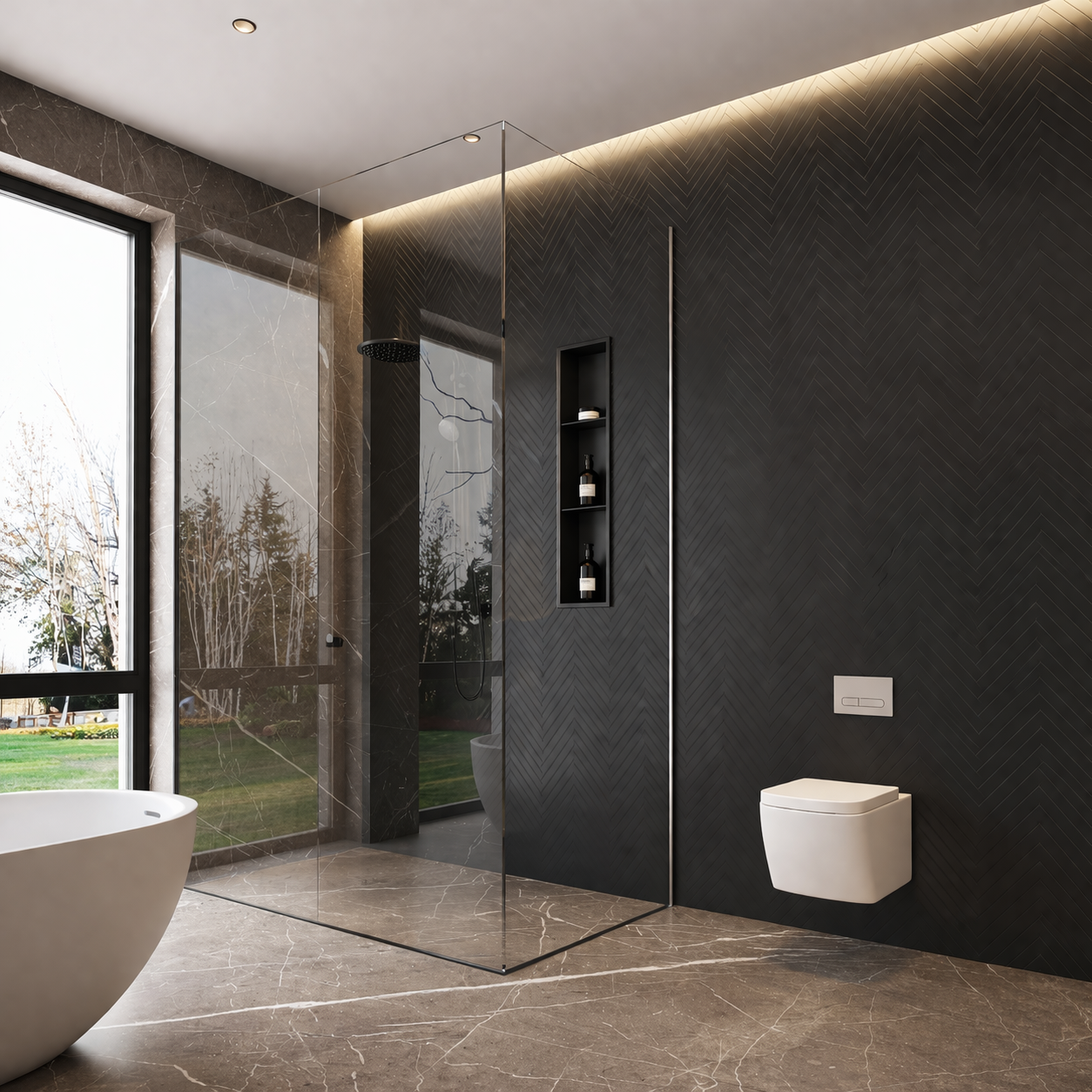 SHOWER NICHE - 8 X 36" BLACK (WITH SHELVES)