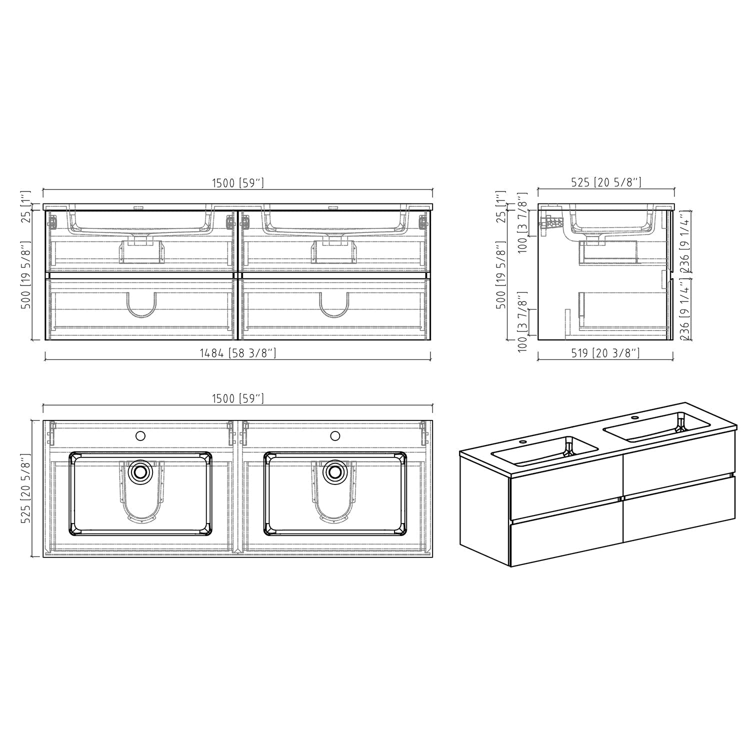 VANITÉ BORA - 60" BLANC