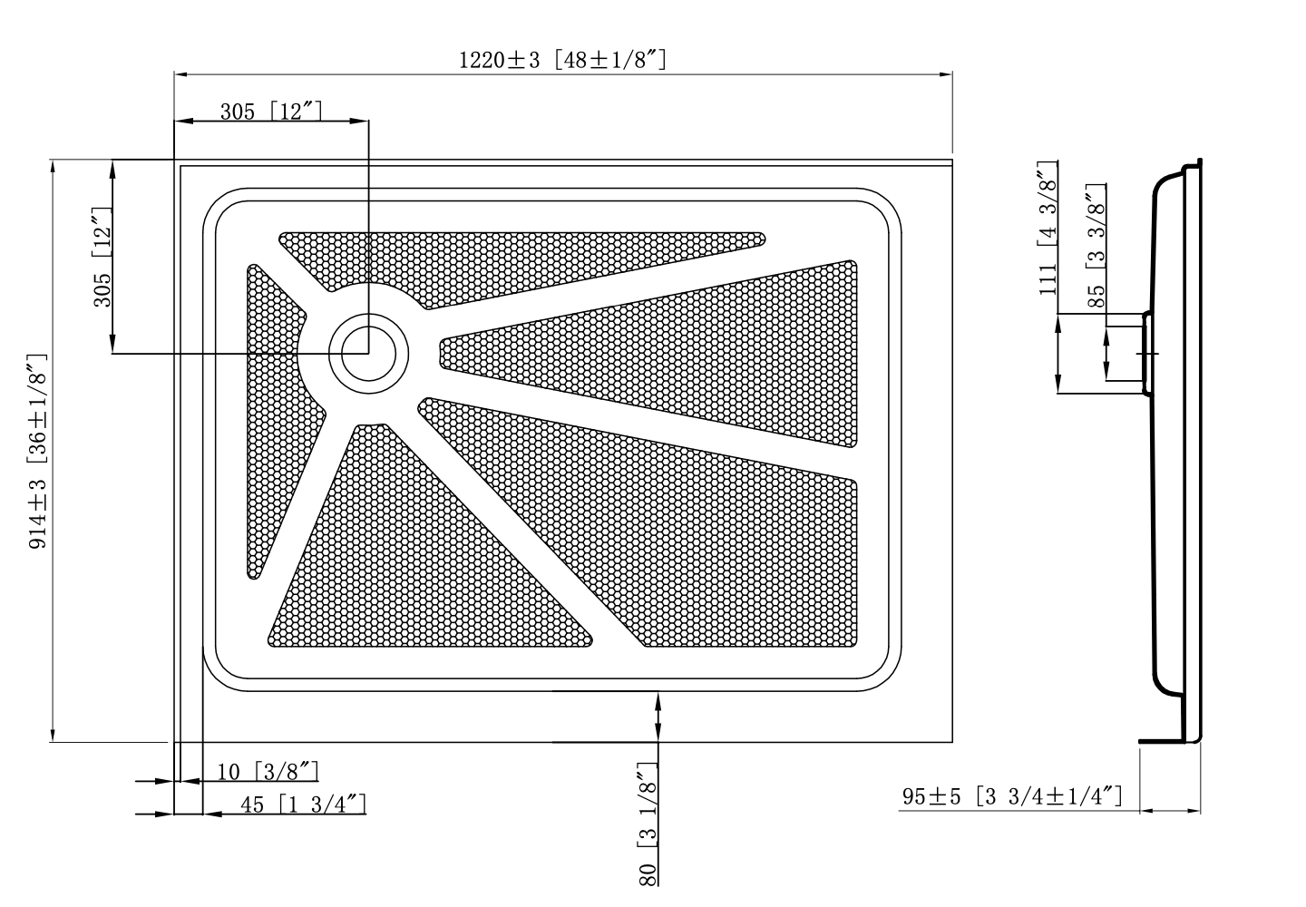 BASE DE DOUCHE 36 X 48" - DRAIN 12 X 12"