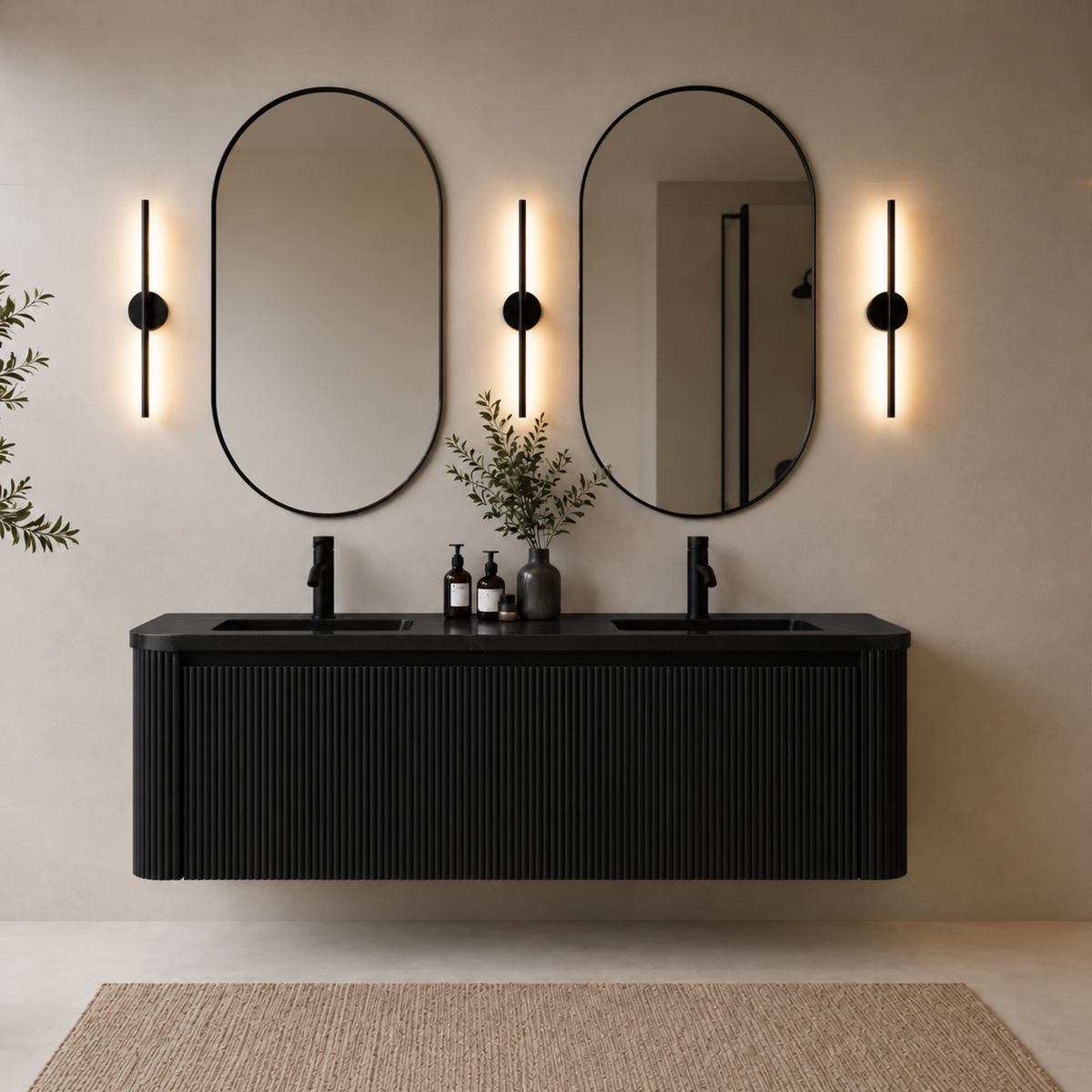 VANITY GERIAN - DOUBLE 60" SINK BLACK COUNTERTOP