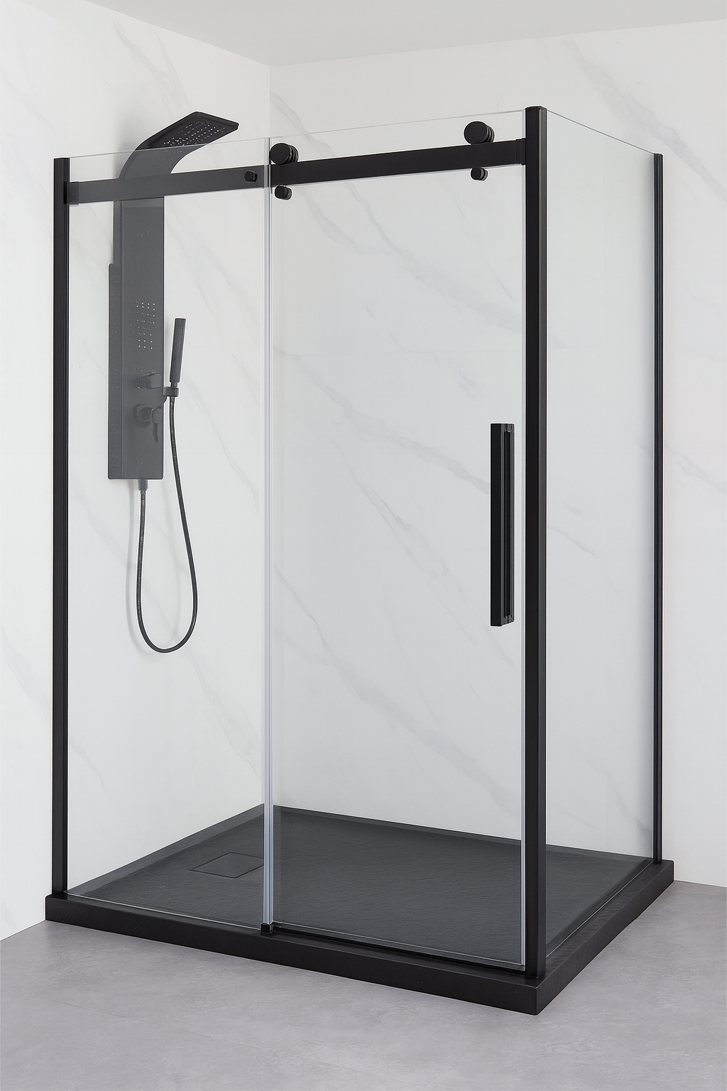 SLIDING DOOR CORNER SHOWER - MATEO 8MM BLACK