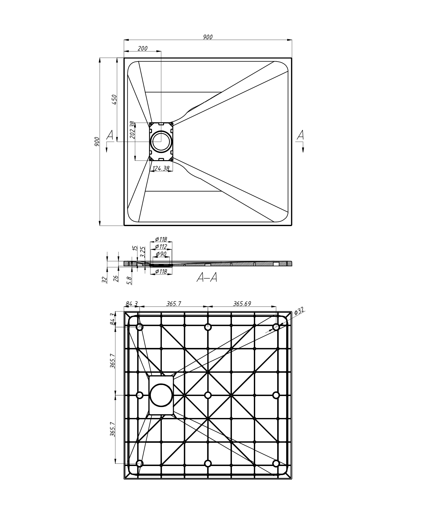SHOWER BASE - BRIZO BLACK 36 X 36"