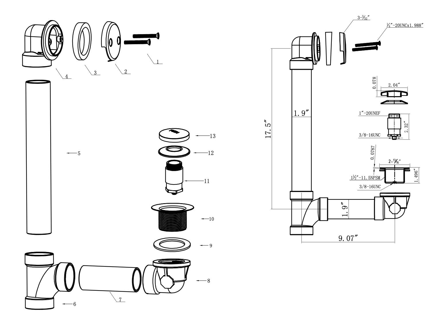Alcove bathtub - Drain system