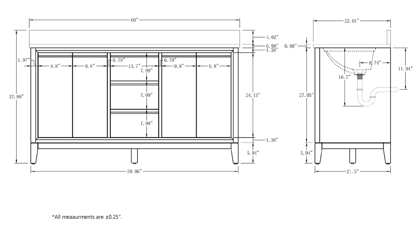 VANITY VA80 - 60" DOUBLE SINK
