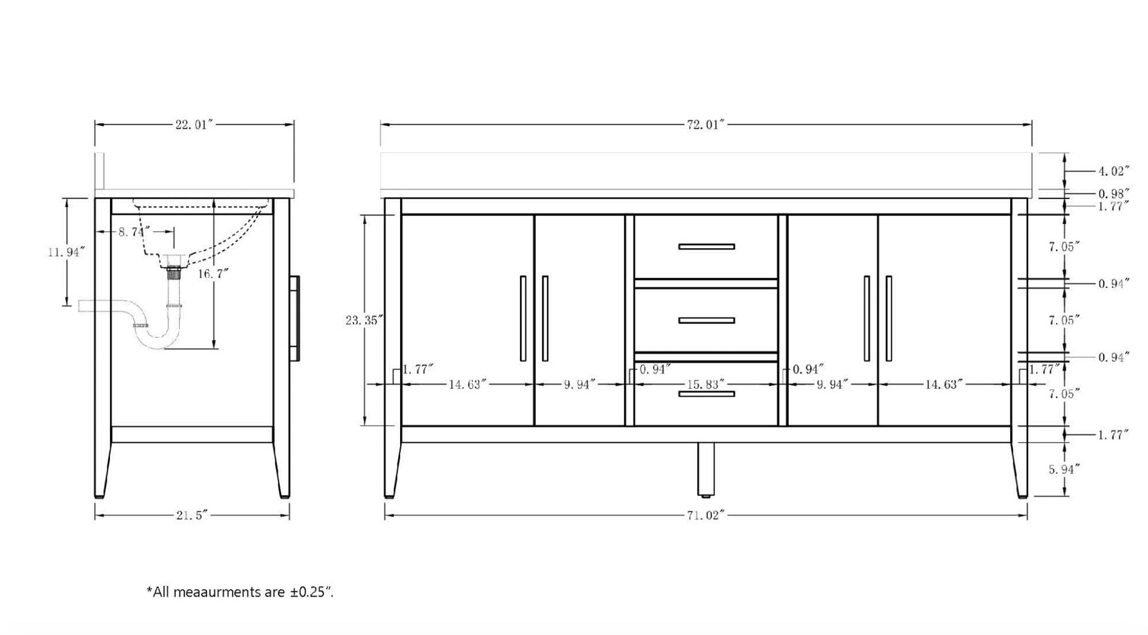 VANITY VA90 - 72" DOUBLE