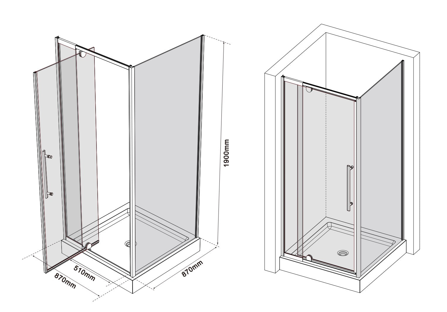 SQUARE SHOWER - MESSI 36 X 36" BLACK