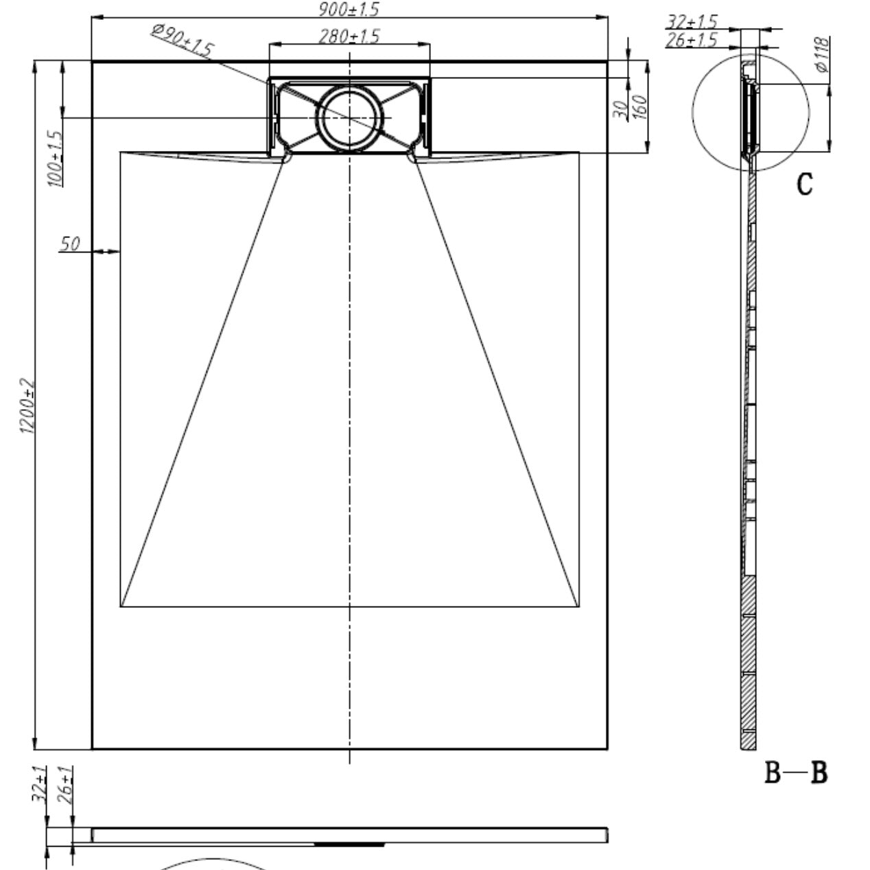 SHOWER BASE - BRIZO II WHITE