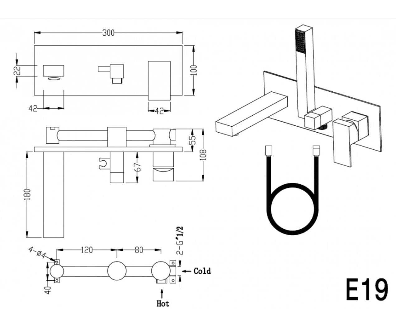 WALL MOUNT BATHTUB FAUCET - 200CH CHROME