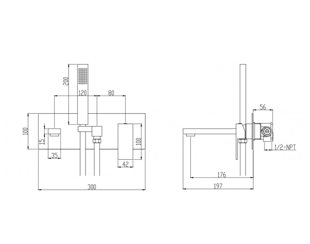 WALL MOUNT BATHTUB FAUCET - 200CH CHROME