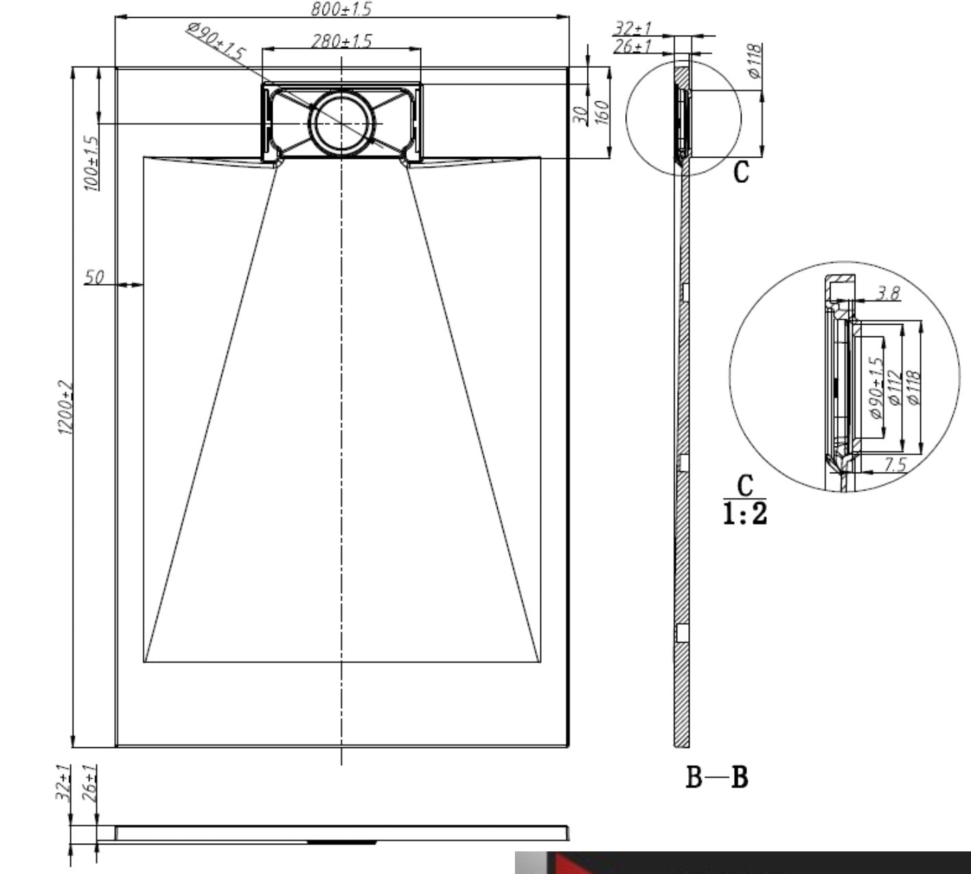 SHOWER BASE - BRIZO II WHITE