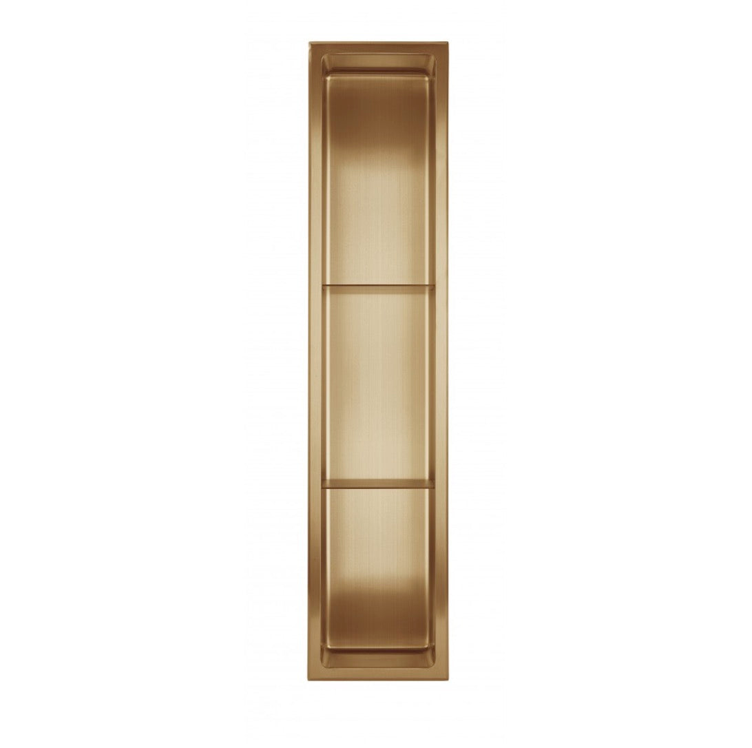 SHOWER NICHE - 8 X 36" BRUSHED GOLD (WITH SHELVES)