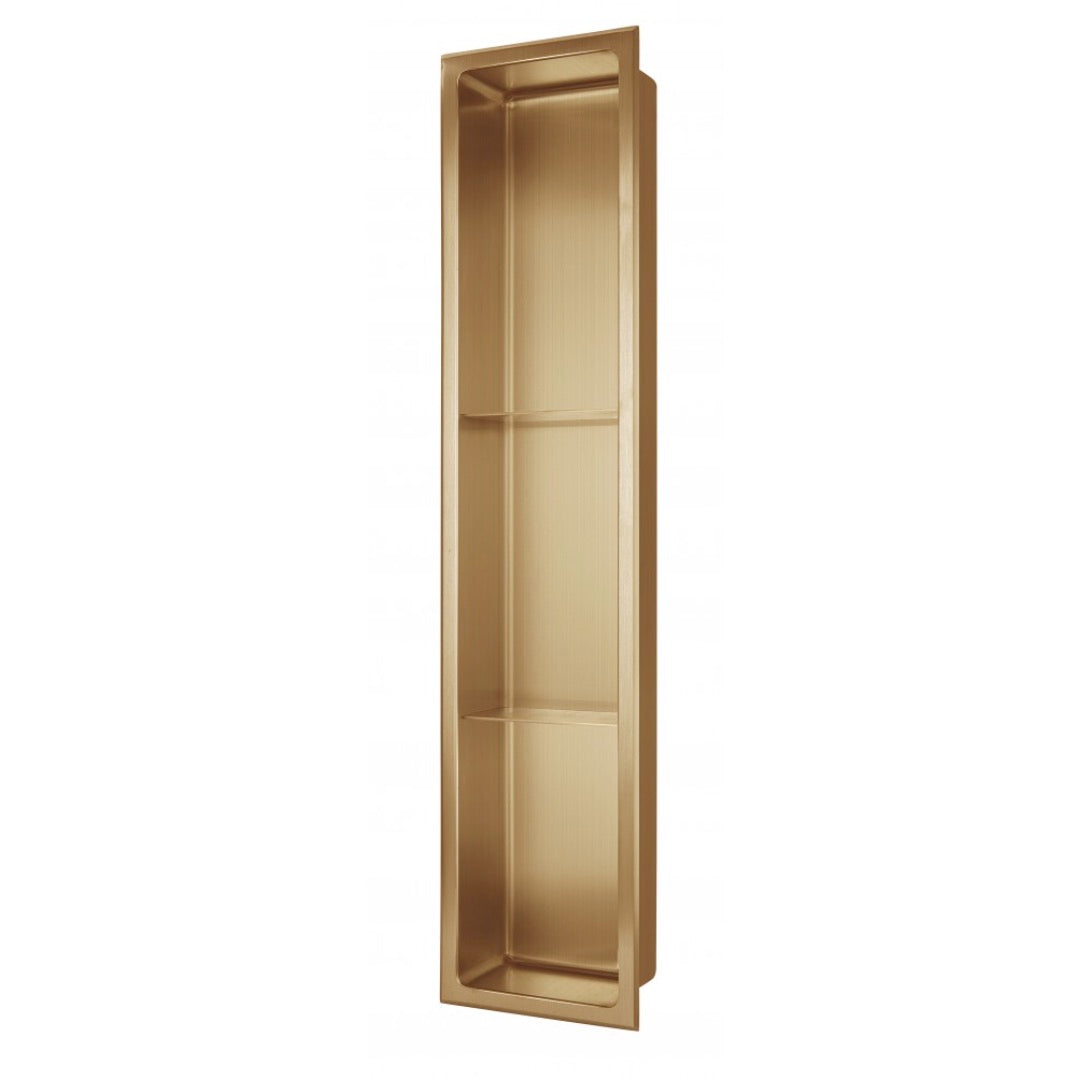 SHOWER NICHE - 8 X 36" BRUSHED GOLD (WITH SHELVES)