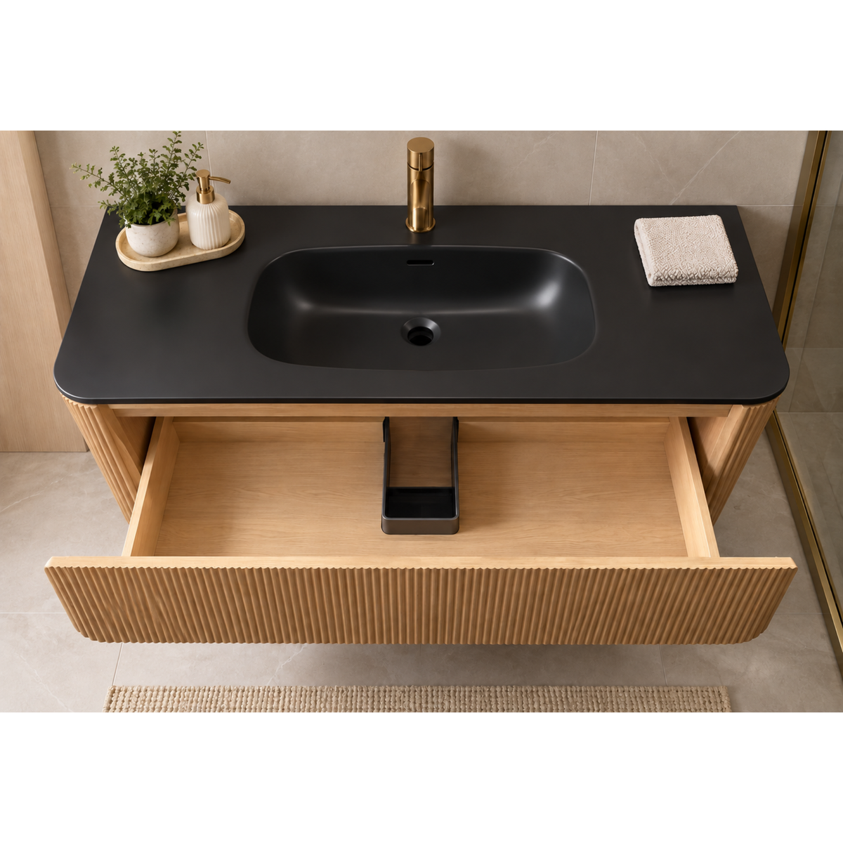 VANITÉ GERIAN OAK - 48" COMPTOIR NOIR