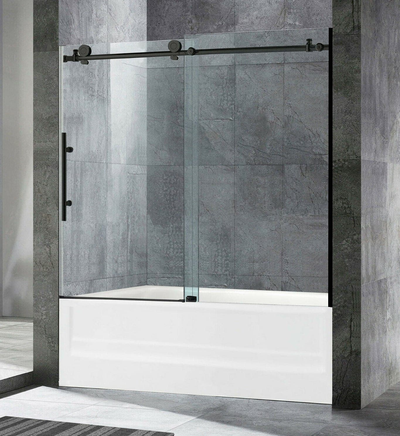 PORTE DE BAIN DOUCHE COULISSANTE - ZARO 8MM NOIR - SALLE DE BAIN VODA