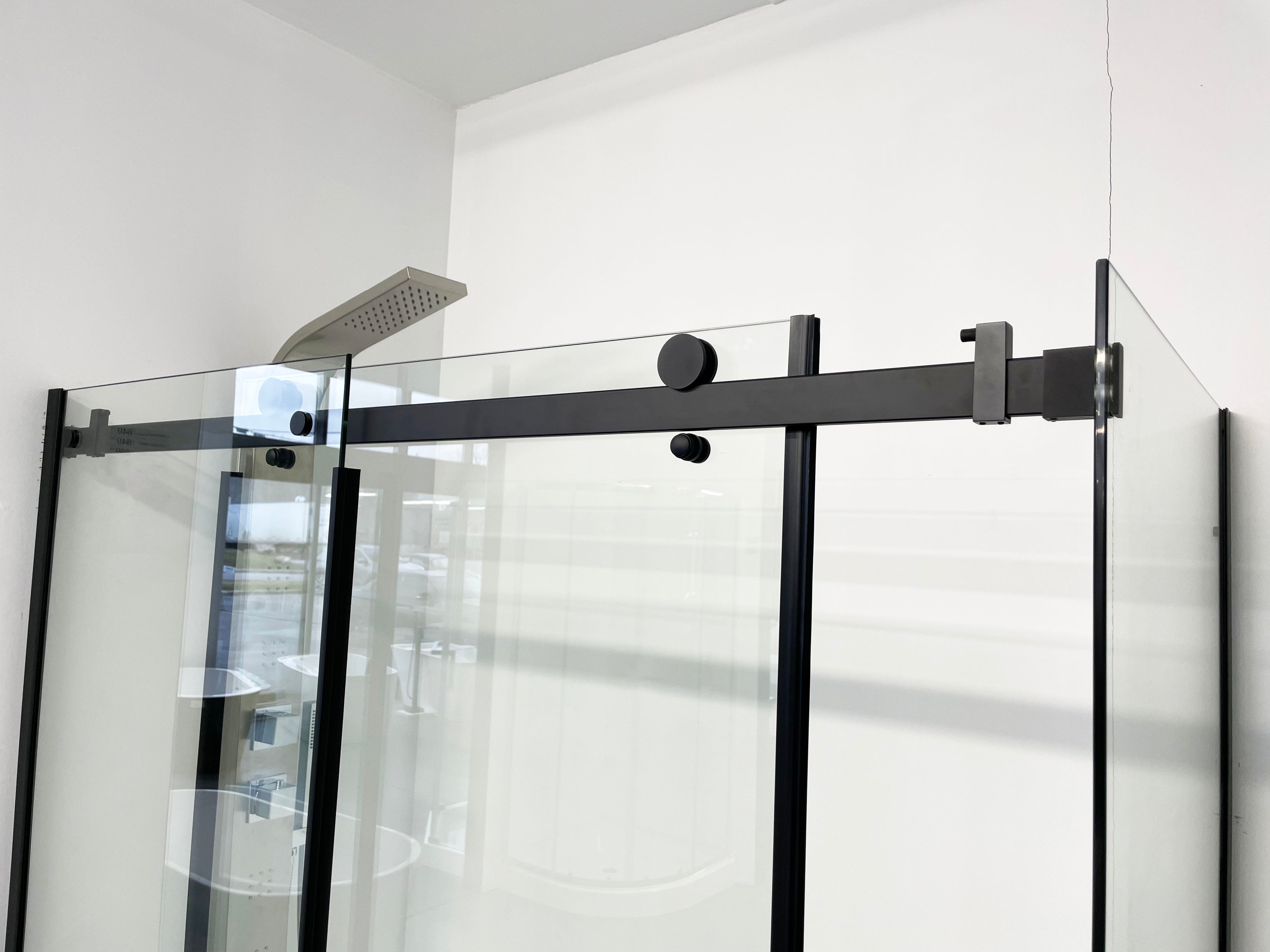 SLIDING DOOR CORNER SHOWER - MATEO 8MM BLACK