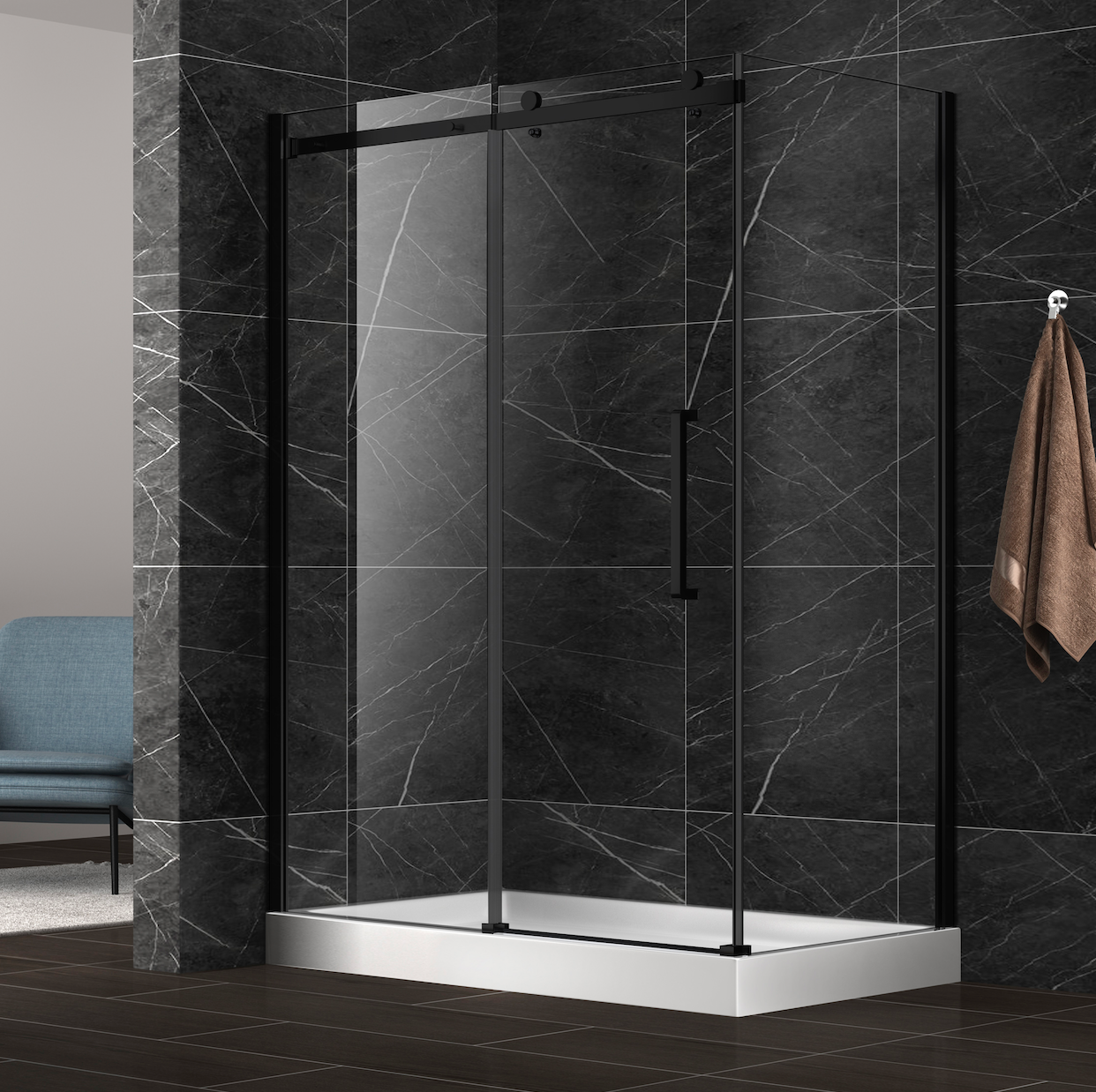 SLIDING DOOR CORNER SHOWER - MATEO 8MM BLACK