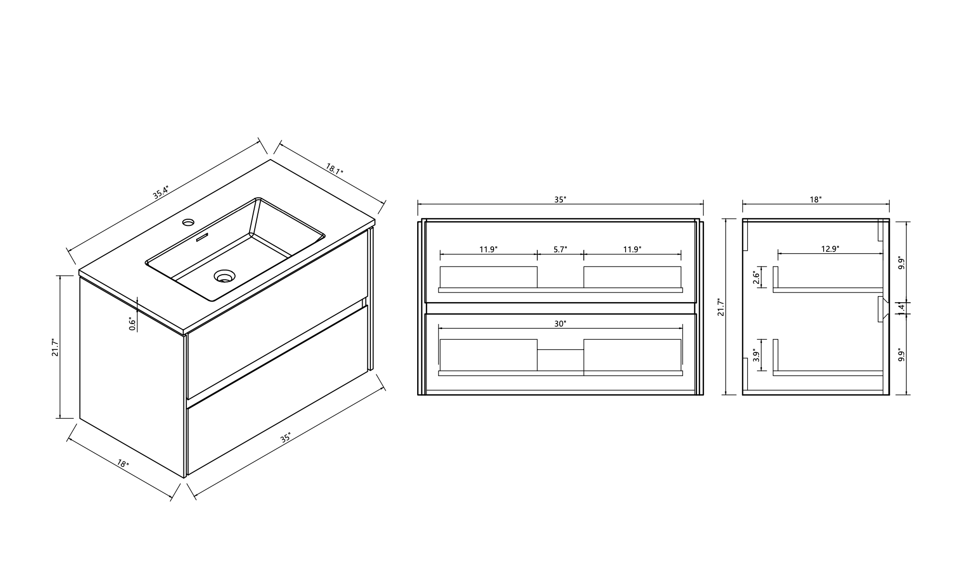 VANITÉ BALI - 35.5"
