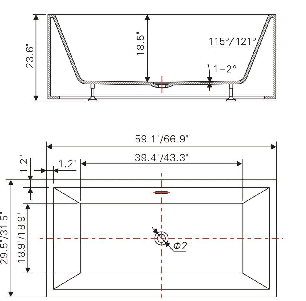 BAIN AUTOPORTANT - V6813B 67" (LIQUIDATION) - SALLE DE BAIN VODA