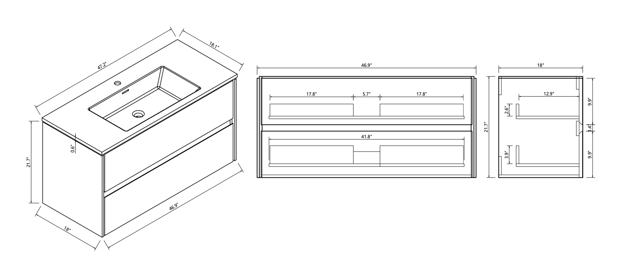 VANITÉ BALI - 48" - SALLE DE BAIN VODA