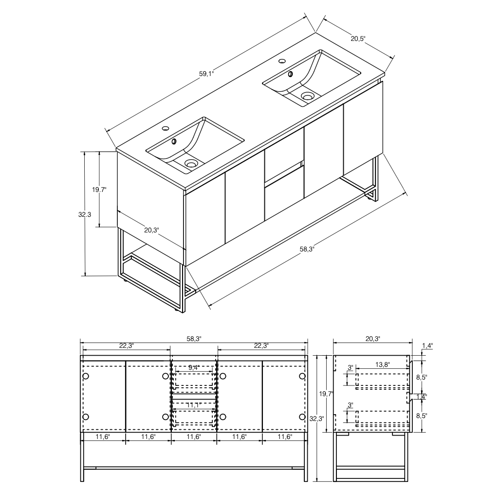 VANITÉ RITA - 60" - SALLE DE BAIN VODA
