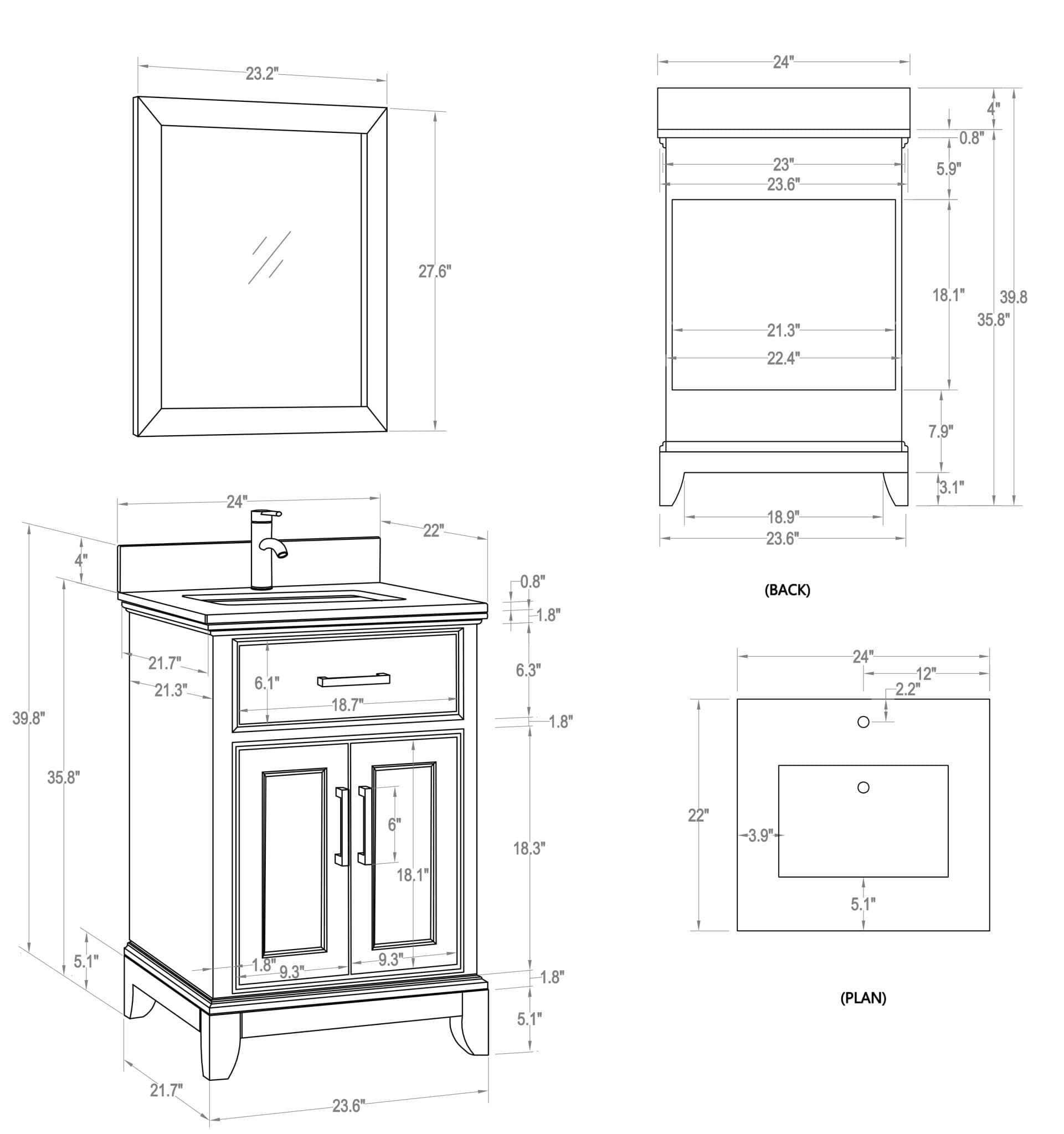 VANITÉ VA10 - 24" - SALLE DE BAIN VODA