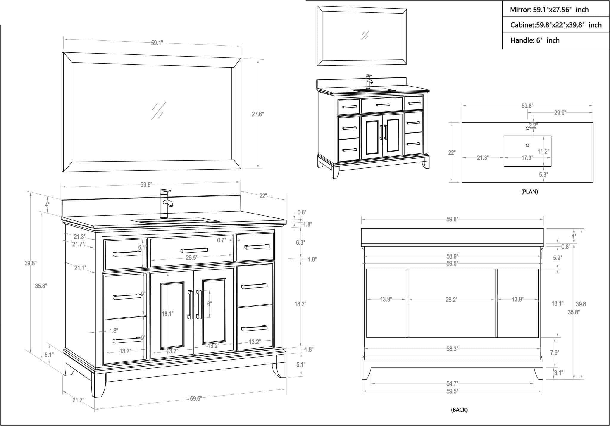 VANITÉ VA10 - 60" SIMPLE - SALLE DE BAIN VODA