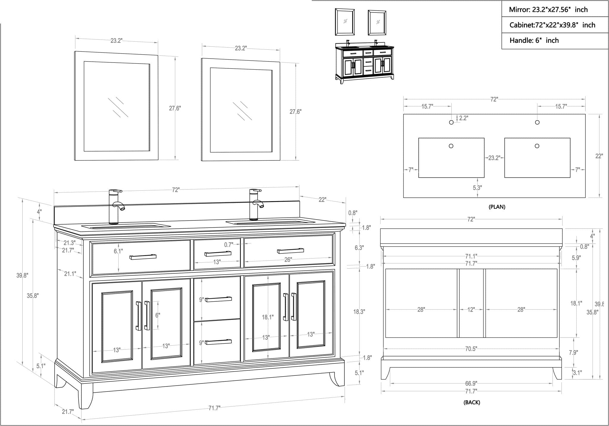VANITÉ VA10 - 72" - SALLE DE BAIN VODA