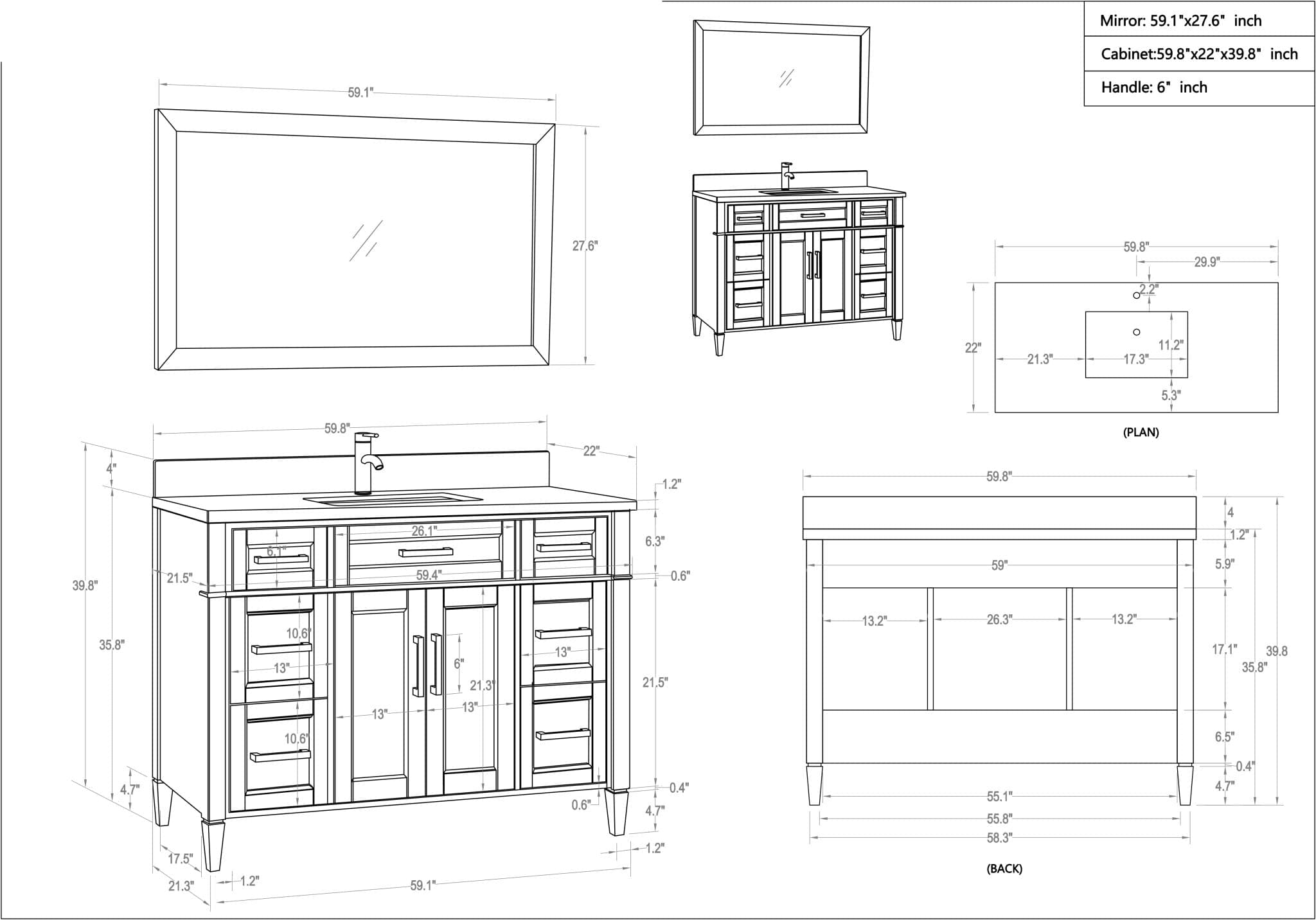 VANITÉ VA20 - 60" SIMPLE - SALLE DE BAIN VODA