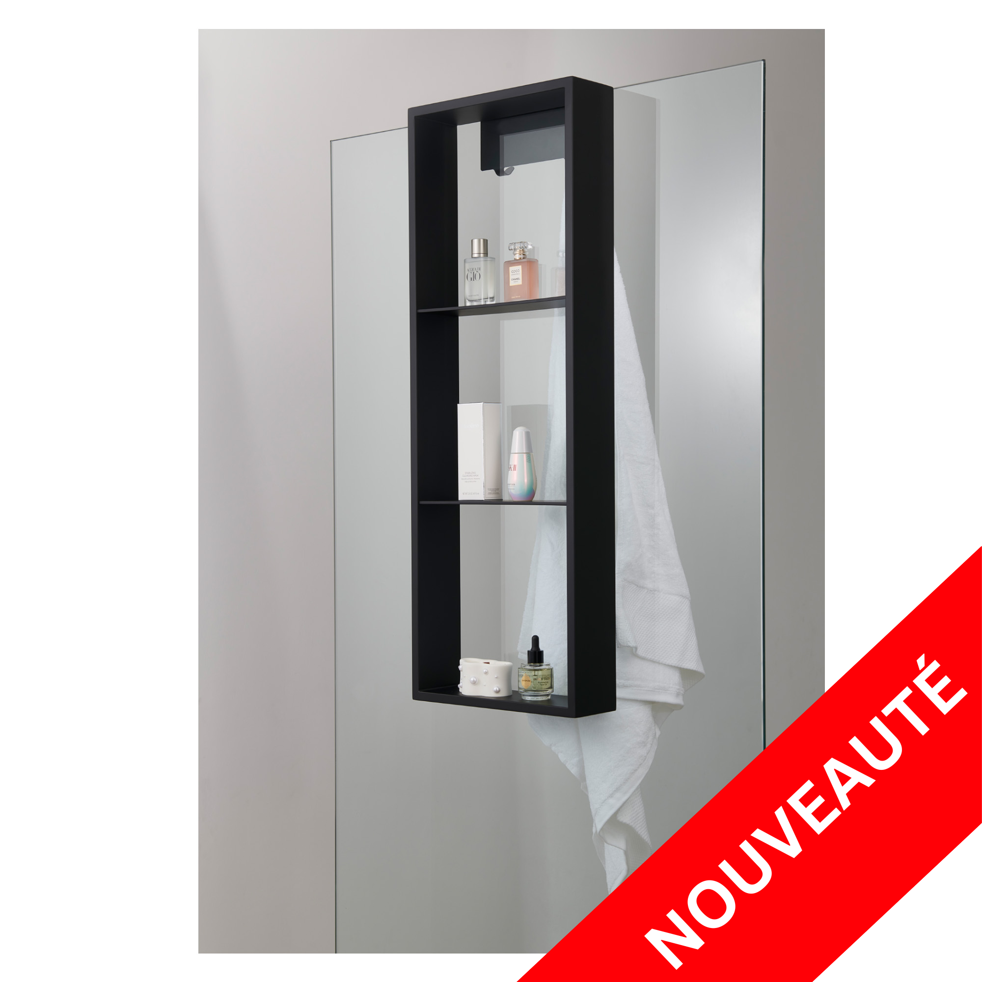 NICHE DE DOUCHE AUTOPORTANTE - 12 X 36" NOIR