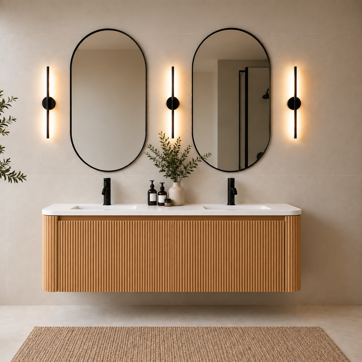 VANITÉ GERIAN OAK - 60" COMPTOIR DOUBLE BLANC