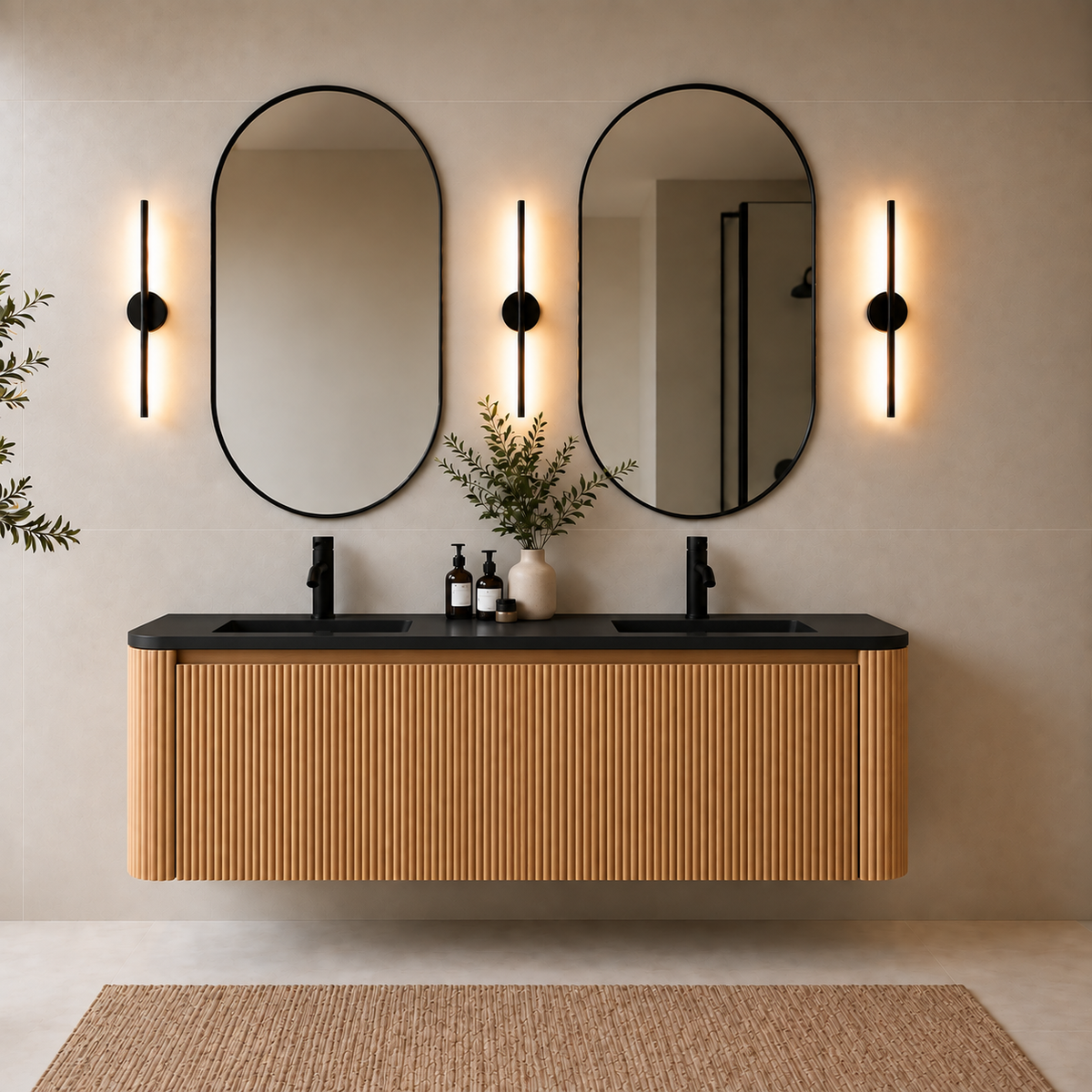 VANITÉ GERIAN OAK - 60" COMPTOIR DOUBLE NOIR