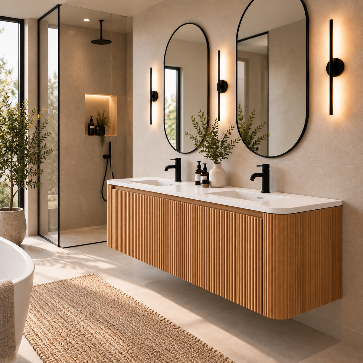 VANITÉ GERIAN OAK - 60" COMPTOIR DOUBLE BLANC