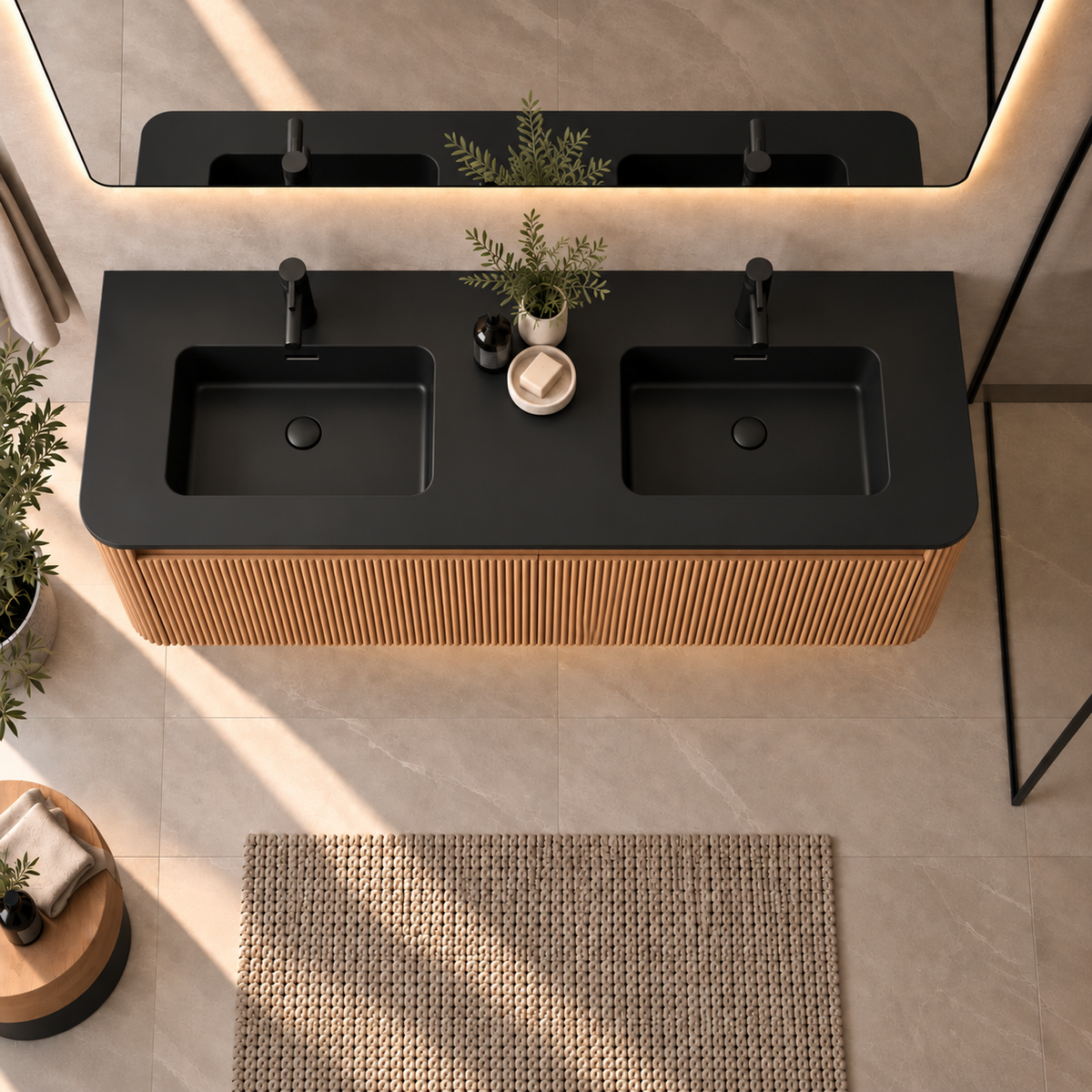 VANITÉ GERIAN OAK - 60" COMPTOIR DOUBLE NOIR