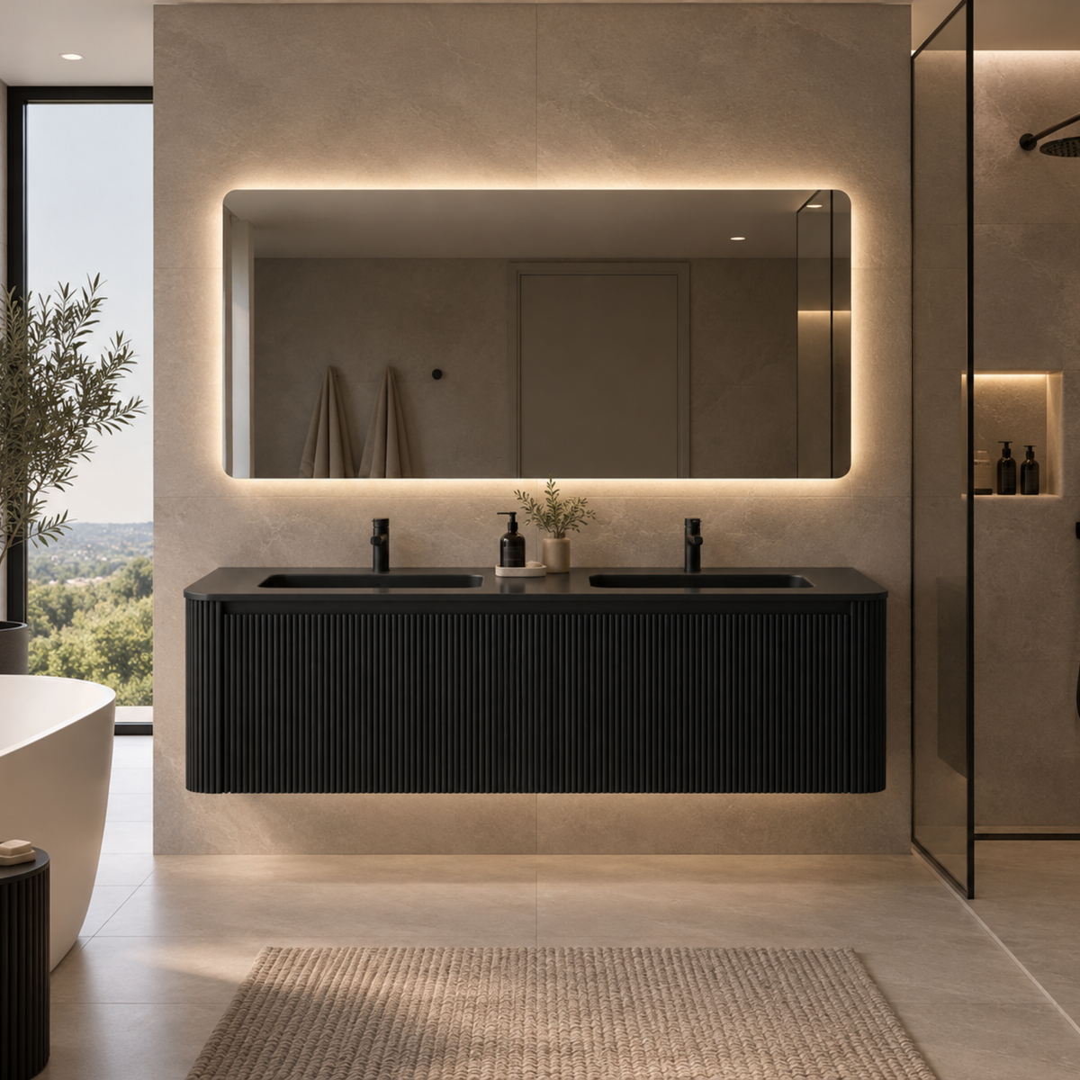 VANITY GERIAN - DOUBLE 60" SINK BLACK COUNTERTOP