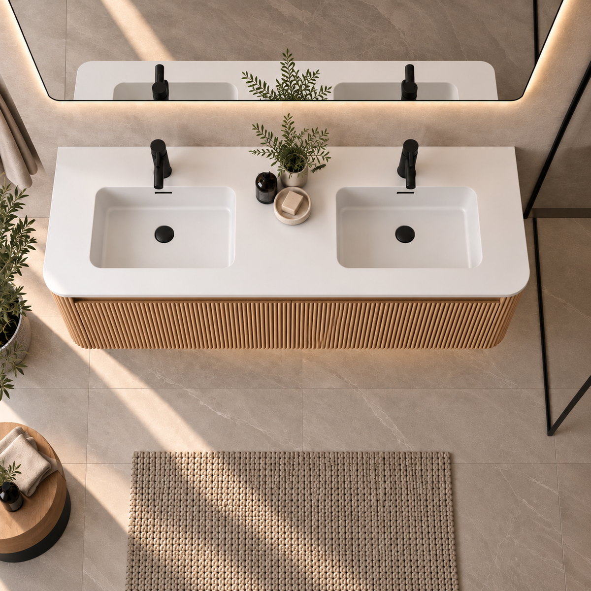 VANITÉ GERIAN OAK - 60" COMPTOIR DOUBLE BLANC