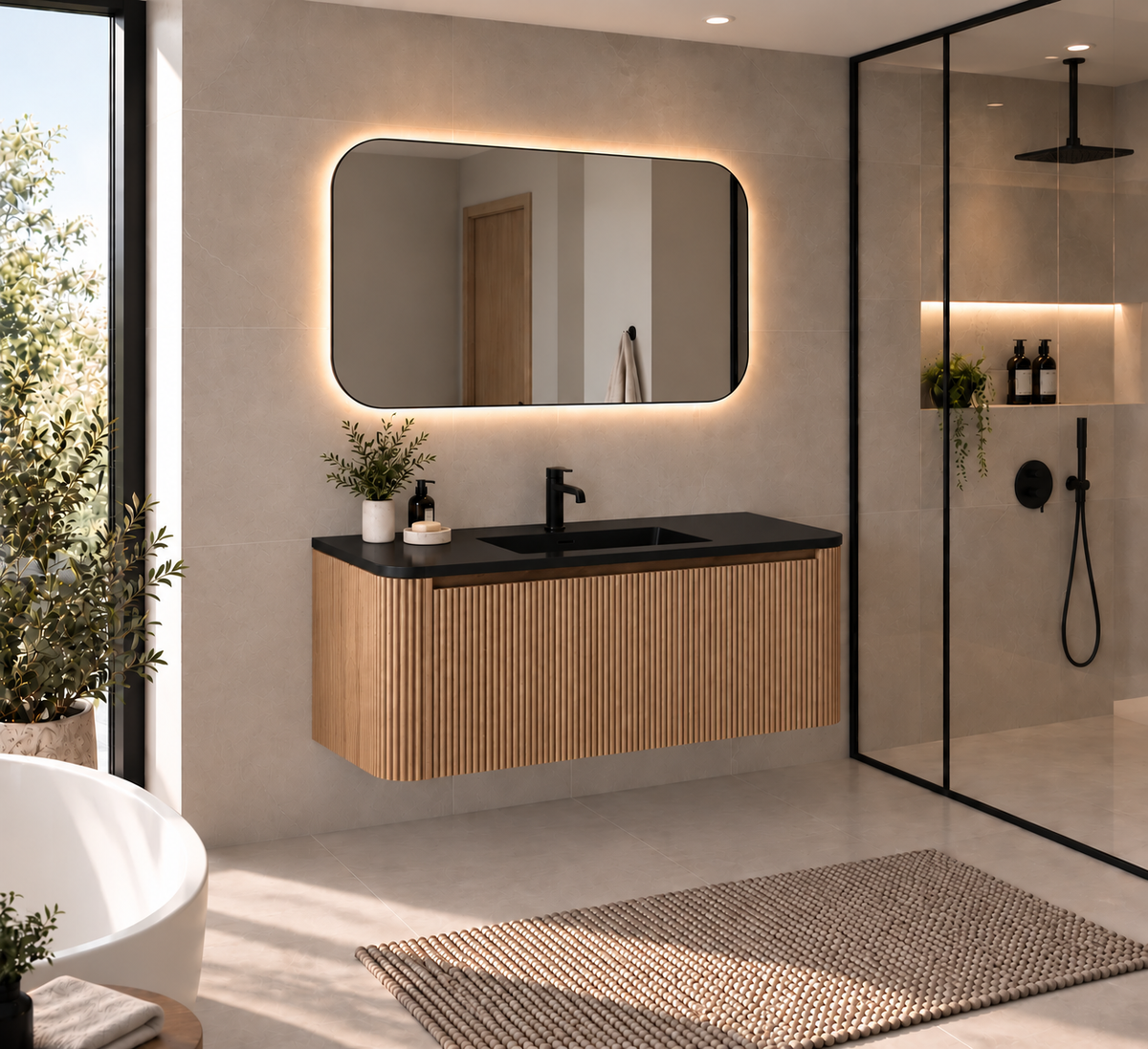 VANITÉ GERIAN OAK - 48" COMPTOIR NOIR