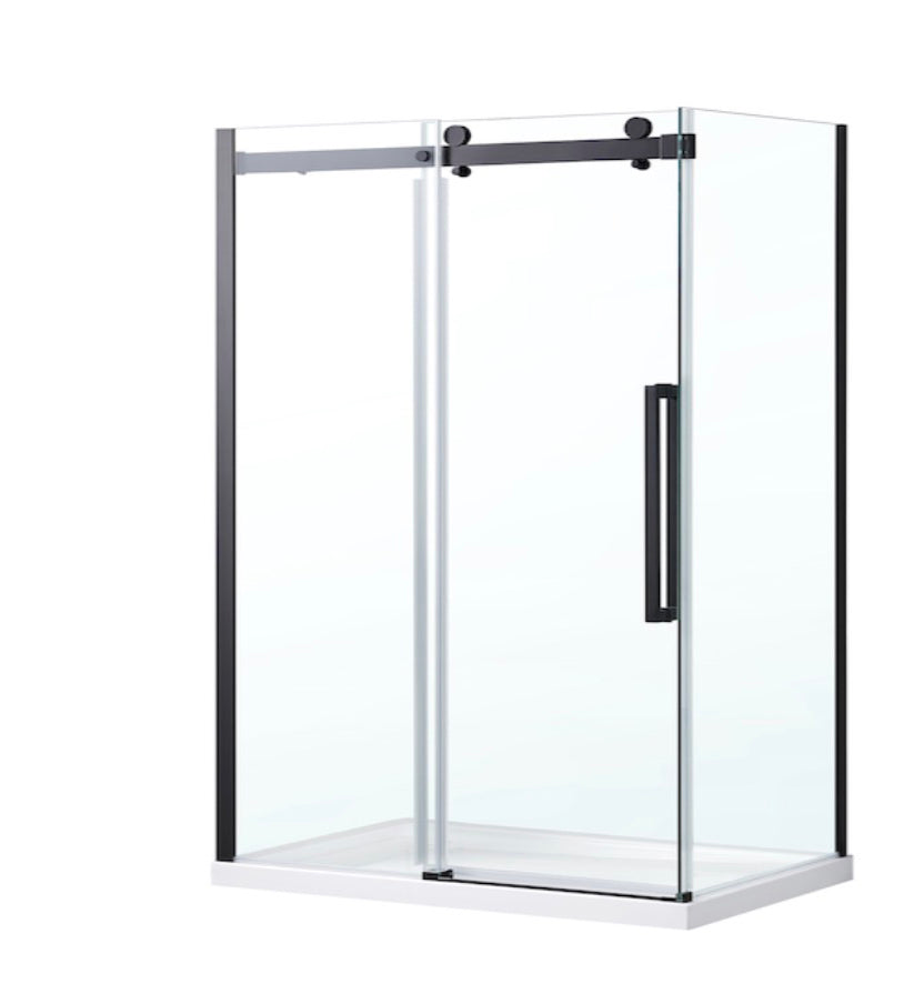 SLIDING DOOR CORNER SHOWER - MATEO 8MM BLACK (PROMO)