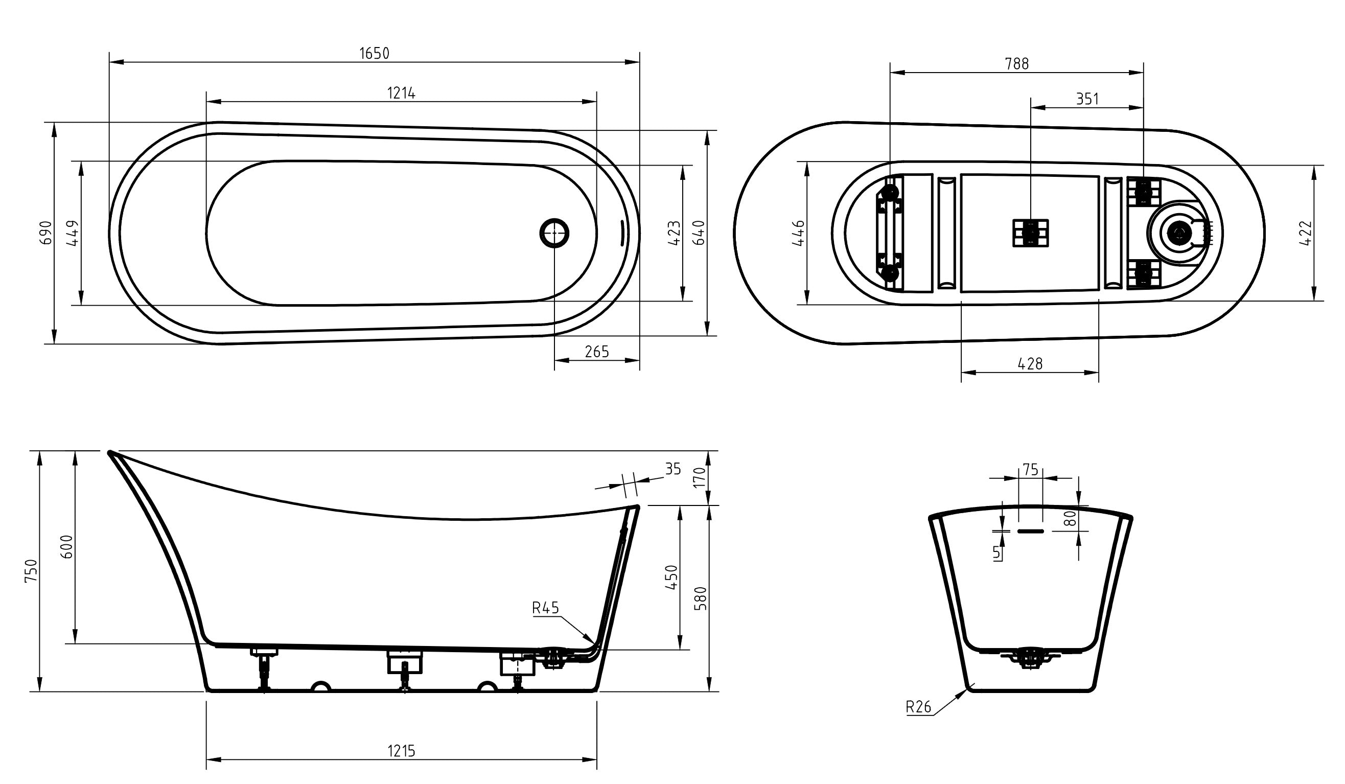 BAIN AUTOPORTANT - ORELI 65"