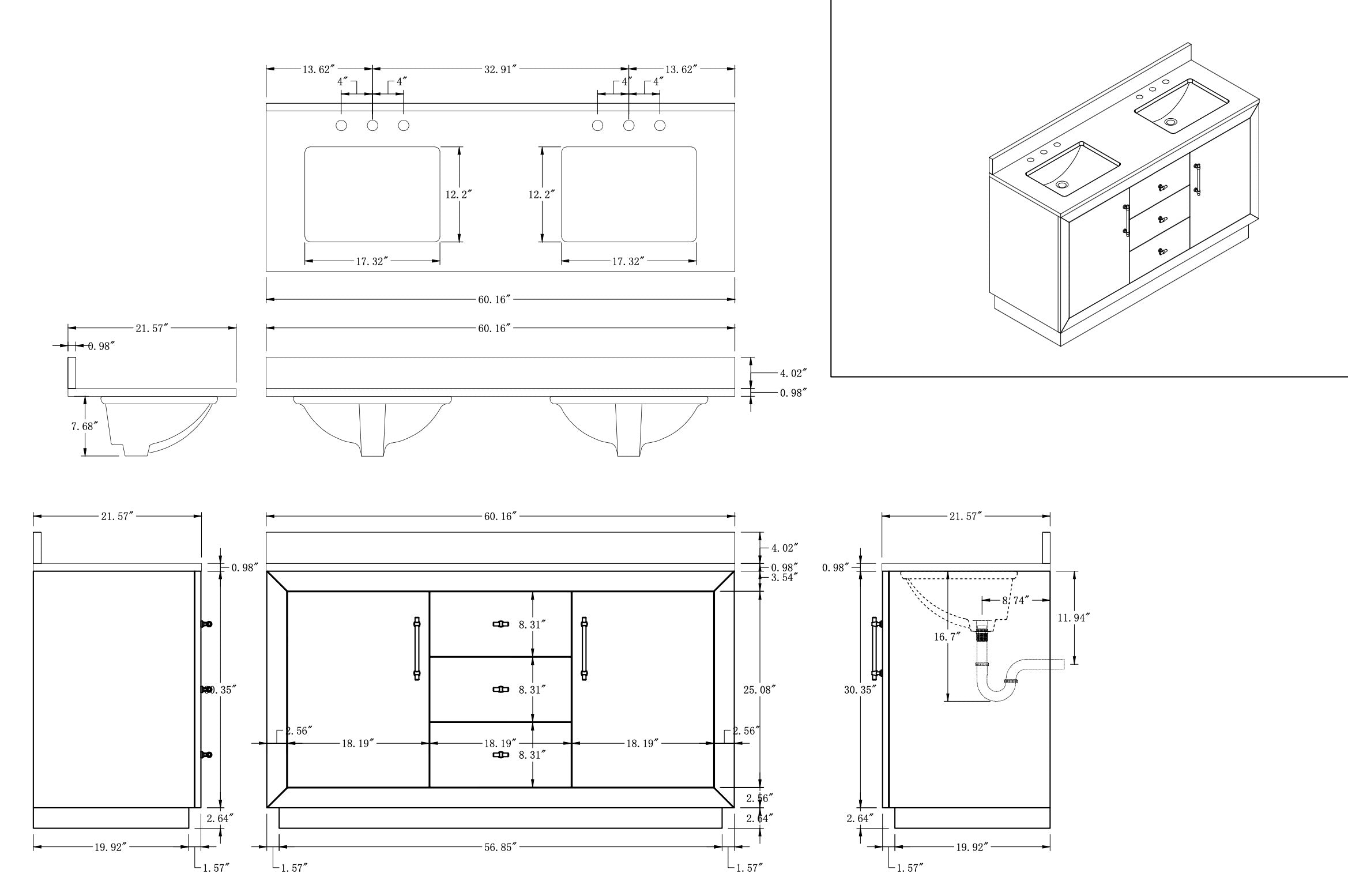 VANITY VA70 - 60" DOUBLE