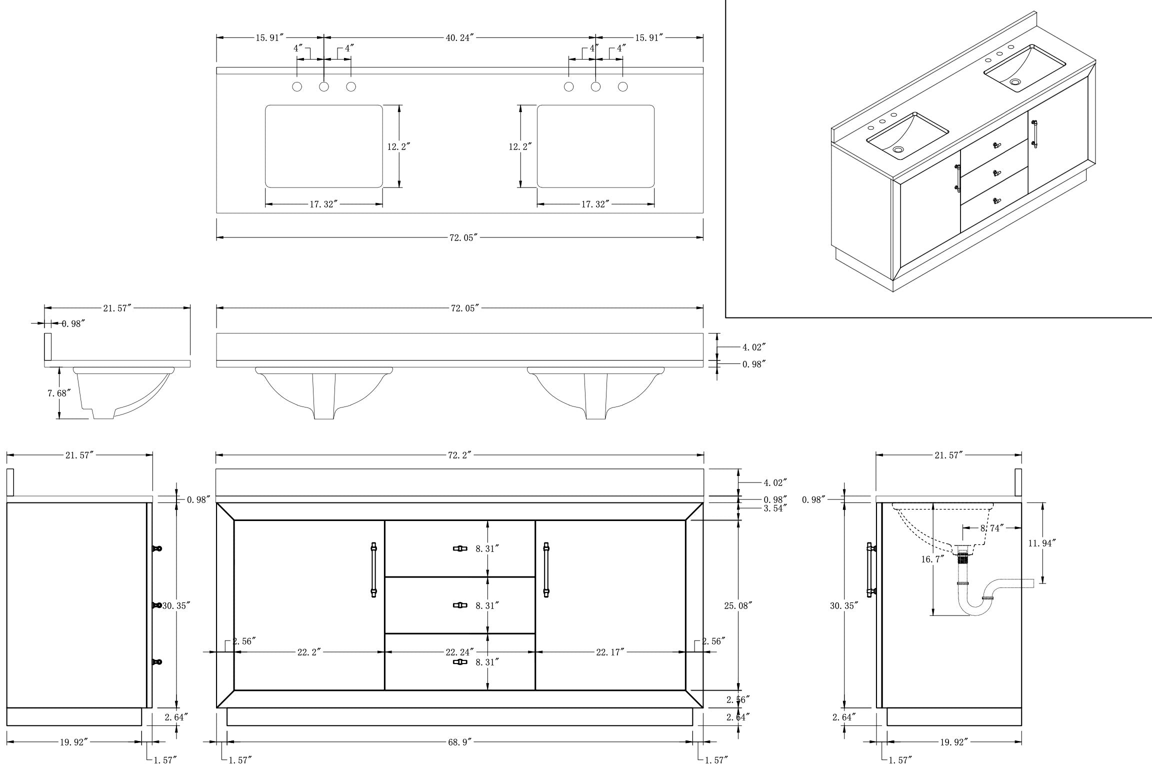 VANITY VA70 - 72" DOUBLE