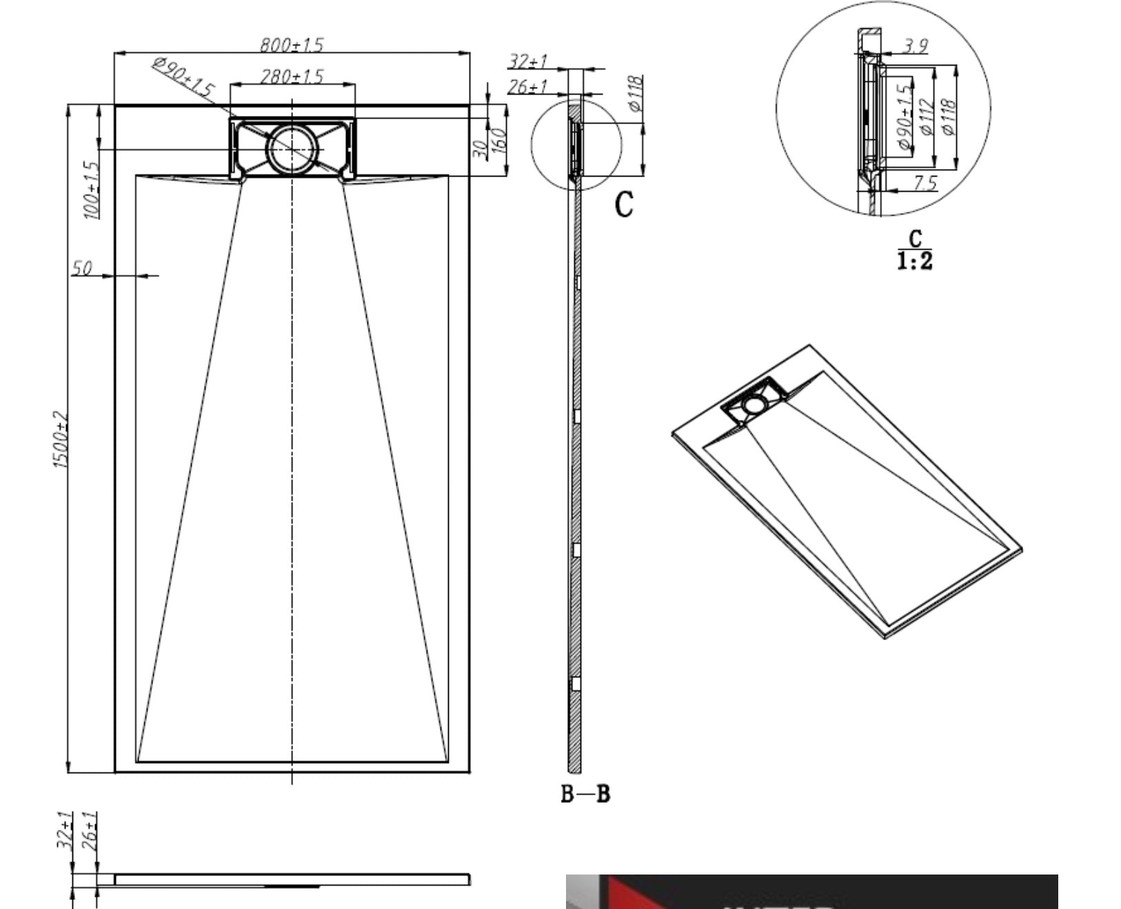 SHOWER BASE - BRIZO II WHITE