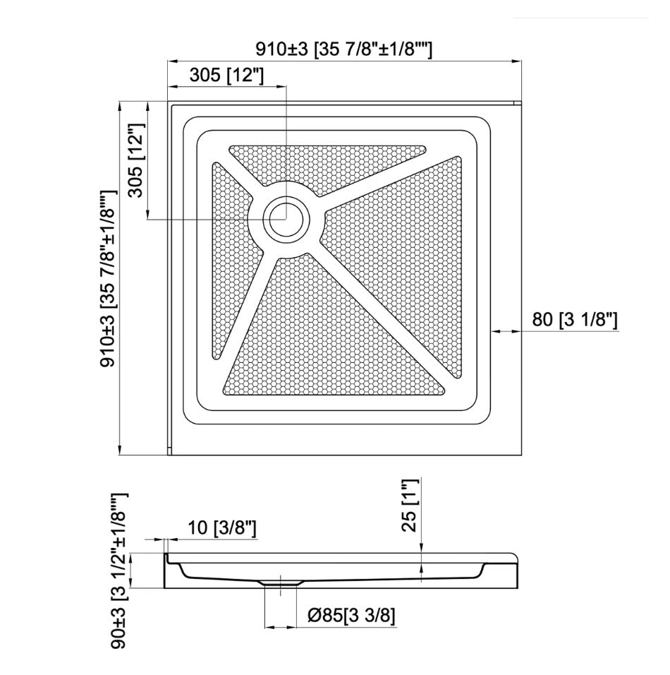 DOUCHE CARRÉ - RONALDO 36 x 36"