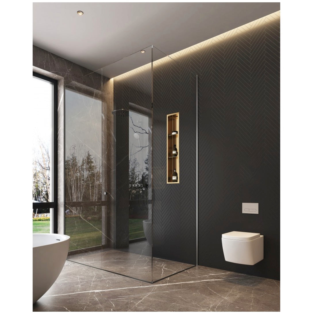 SHOWER NICHE - 8 X 36" BRUSHED GOLD (WITH SHELVES)