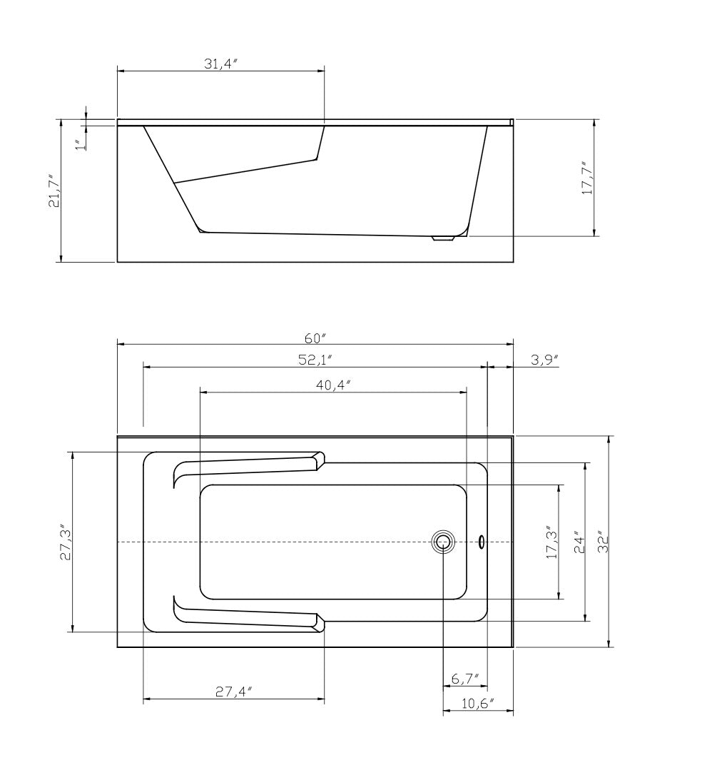 BATHTUB HYLA CORNER - 60 X 32" 