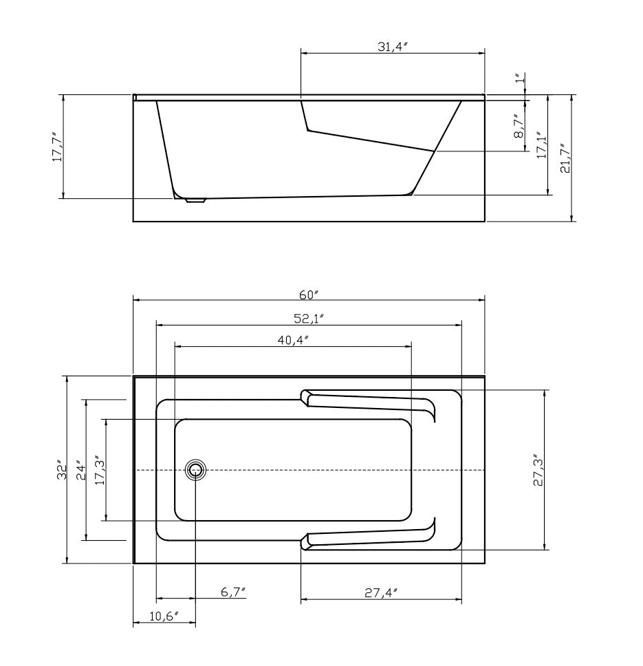 BATHTUB HYLA CORNER - 60 X 32" 
