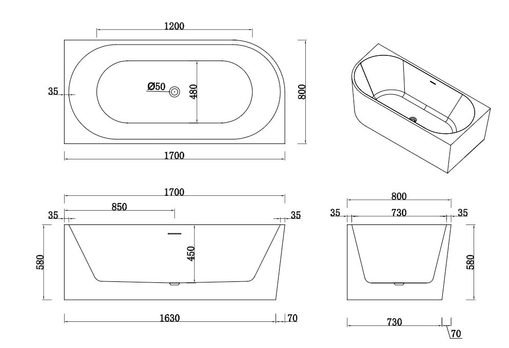 FREESTANDING BATHTUB - BACUS 67" CORNER