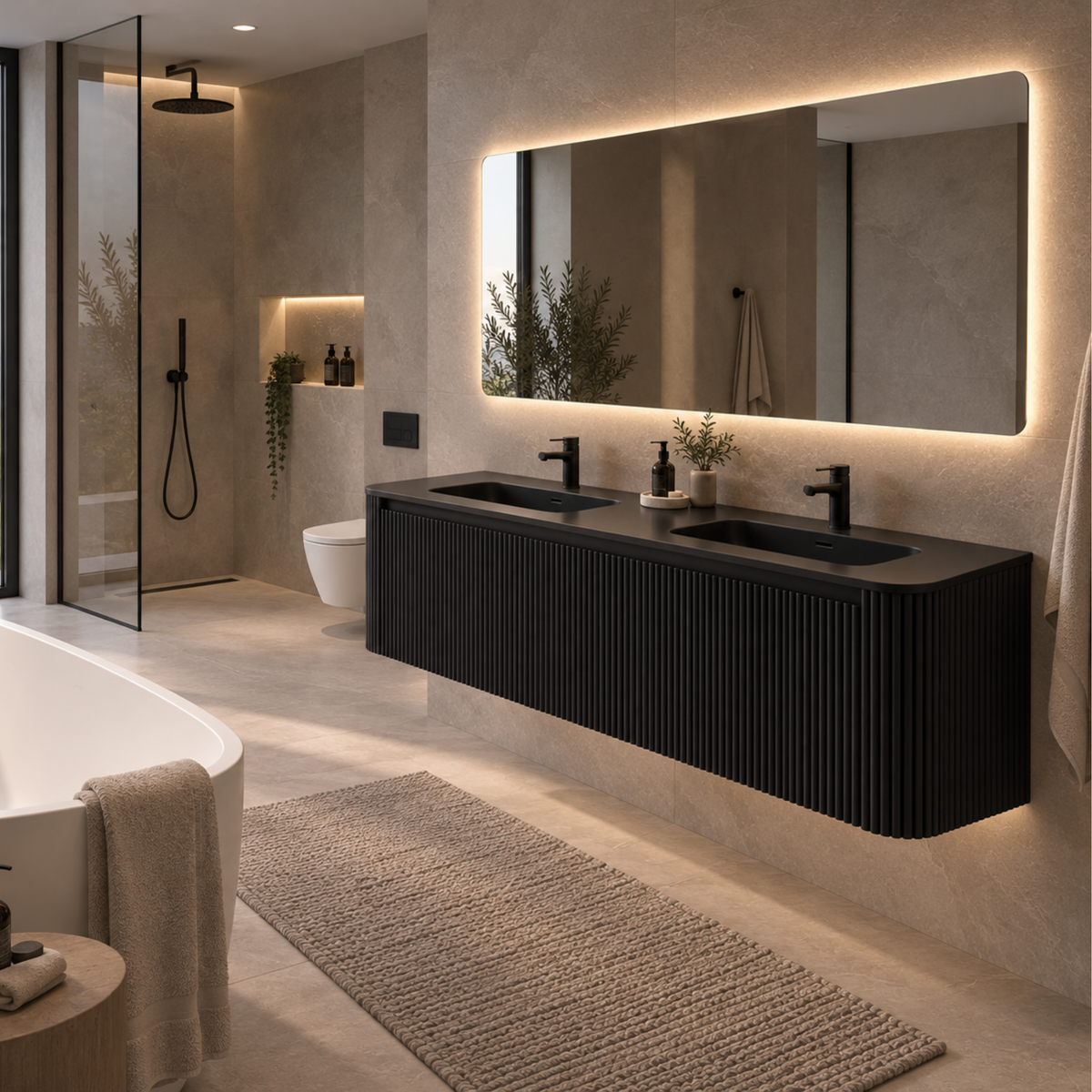 VANITY GERIAN - DOUBLE 60" SINK BLACK COUNTERTOP